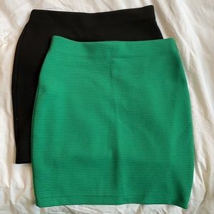 2 H&M bodycon mini skirts (black and green)